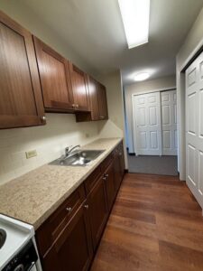 Typical renovated kitchen in Moravian House I and Moravian House II. Not all units offer a renovated kitchen. Apartment sized oven in each unit as well as top freezer refrigerators.